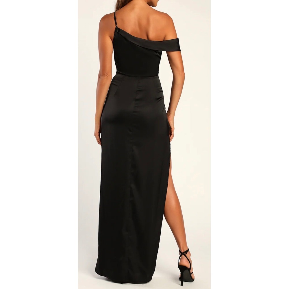 NEW Lulus Size Small Black Dress Formal Midi Off Shoulder High Slit Statin - Picture 2 of 10